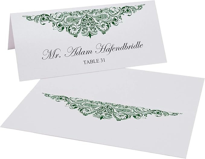 Paisley Place Cards, Hunter Green (Choose Color), Set of 150, Pre-cut and Scored - Wedding, Party, Dinner, and Special Events - Made in the USA