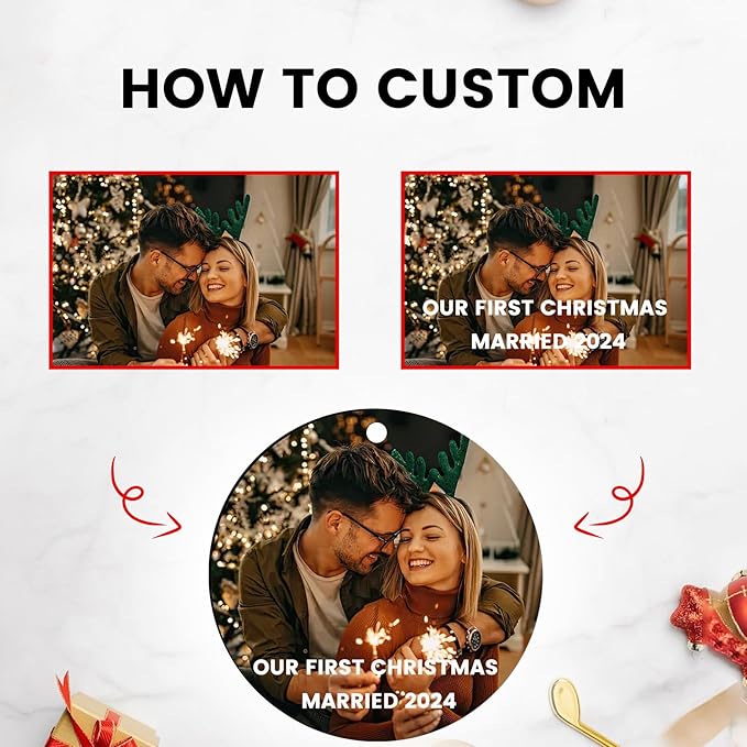 Custom Ceramic Christmas Ornaments with Photo Text - Personalized New Home Christmas Hanging Decorations Decorations