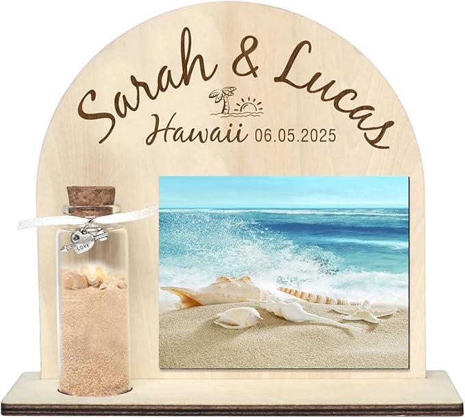 Personalized Honeymoon Sand Jar，Custom Anniversary Photo presents, Vacation Keepsake Jar，Wedding Presents，Honeymoon Present, Bride to be Gift，Valentine’s Day Gifts (semicircle3)