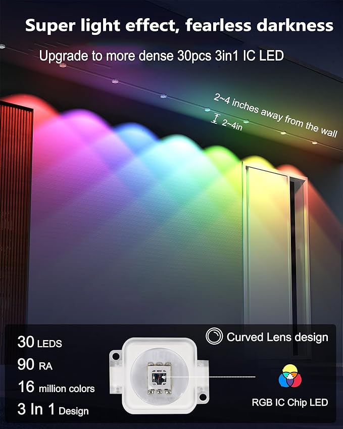 Permanent Outdoor String Lights, 50ft RGBW+IC Smart LED Eaves Lights Waterproof IP67, App & Remote Control, Multi-Colored DIY Scene Lighting for Halloween Christmas House Year-Round Decor