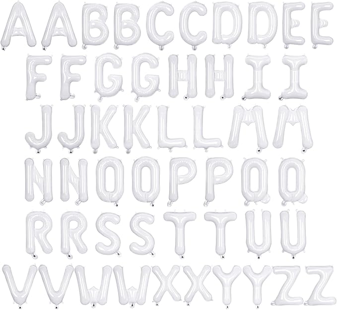52 Pcs White Letter Balloons,16 Inch Foil Alphabet Letter Balloons,Letter A-Z Balloon Banner Custom Phrase Balloon for Birthday Party Wedding Anniversary Decoration (White 52pcs)
