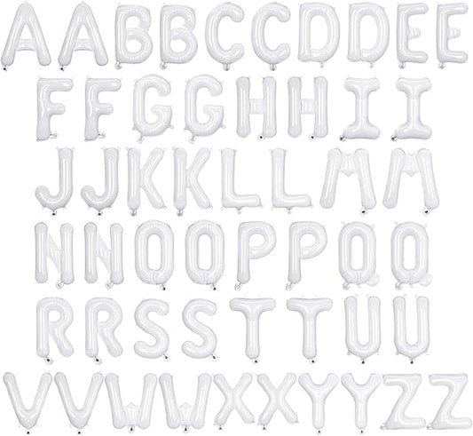 52 Pcs White Letter Balloons,16 Inch Foil Alphabet Letter Balloons,Letter A-Z Balloon Banner Custom Phrase Balloon for Birthday Party Wedding Anniversary Decoration (White 52pcs)
