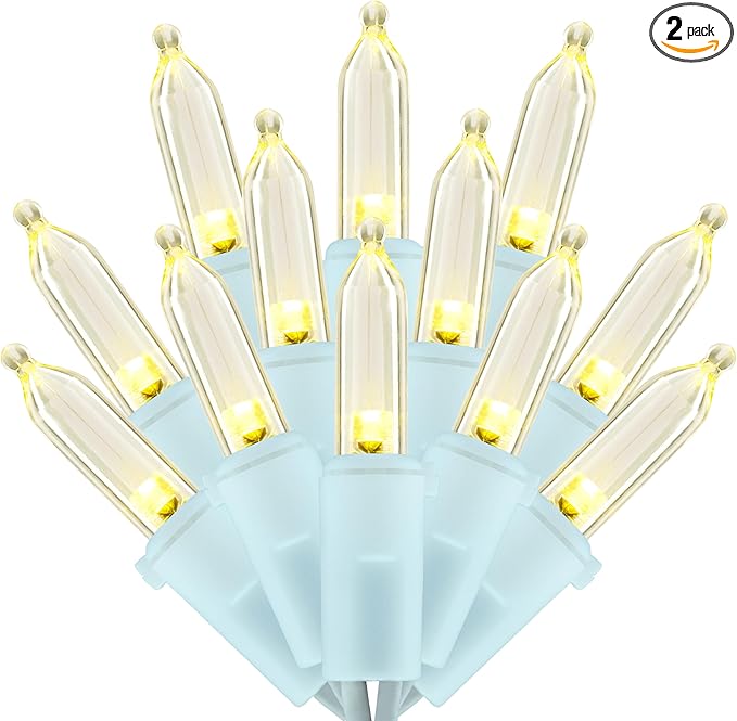 200 Warm White LED Christmas Lights with White Wire, Pack of 2 Sets 33 ft 100 Count UL Certified Commercial Grade String Light (Warm White)