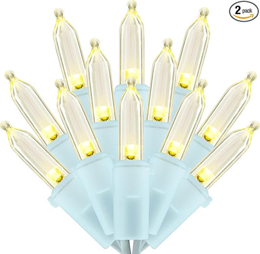 200 Warm White LED Christmas Lights with White Wire, Pack of 2 Sets 33 ft 100 Count UL Certified Commercial Grade String Light (Warm White)