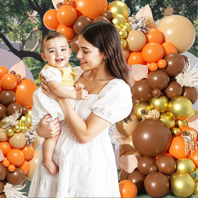 Orange Balloon Garland Kit, Pumpkin Balloon Arch Kit, Orange Brown Sand White Gold Balloon for Fall Boho Baby Shower Birthday Wedding Bridal Shower Thanksgiving Party Decorations