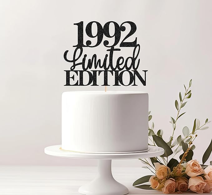 Limited EDITION 1992 Cake Topper - Black Glitter Happy 33rd Birthday Party Cake Decoration Supplies, Cheer to 33 Years Cake Bunting Decor for 33rd Birthday Party Photo Booth Props
