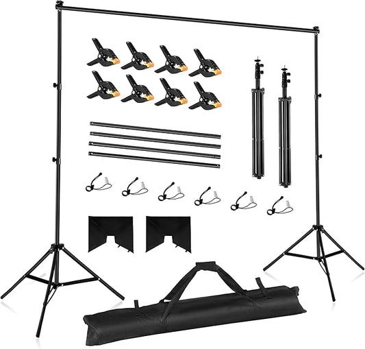 Backdrop Stand 10x7ft Adjustable Photo Backdrop Stand Kit Photography Backdrops with 4 Crossbars, Photo Studio Adjustable Background Stand for Parties/Wedding