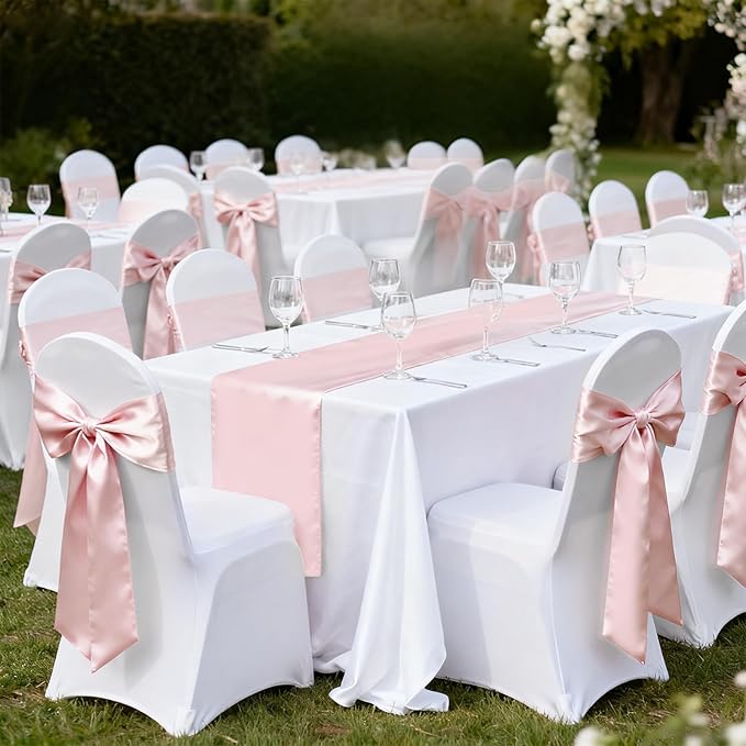 10 Pack Satin Table Runner 12 x 108 Inch Long,Satin Silk Table Runner for Wedding,Birthday Party and Banquet Decoration,Rose Gold