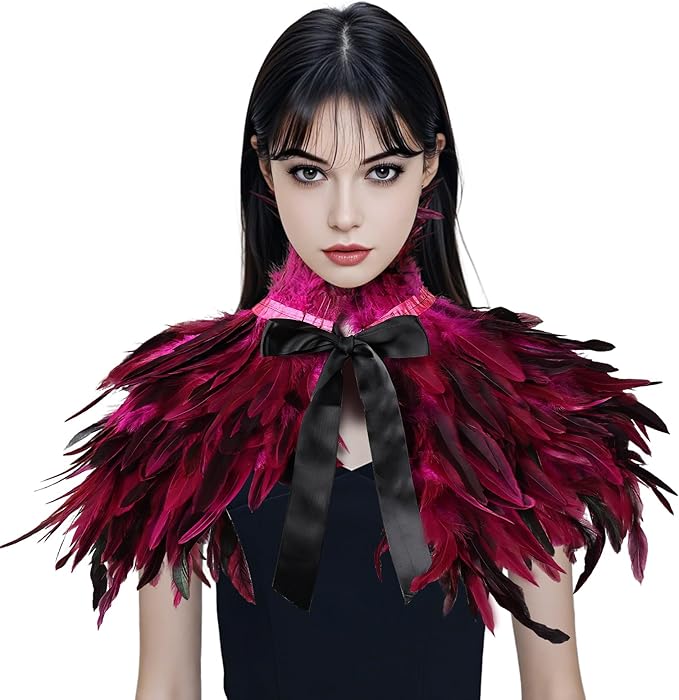 Gothic Natural Feather Shrug Feather Shawl Wrap Cape Victorian Collar for Halloween Cosplay Party Costume Accessories