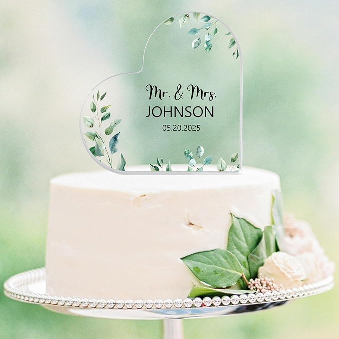 Custom Wedding Heart Acrylic Plaque,Mr & Mrs Cake Topper,Personalized Wedding Keepsake/Gift/Sign (Style 2)
