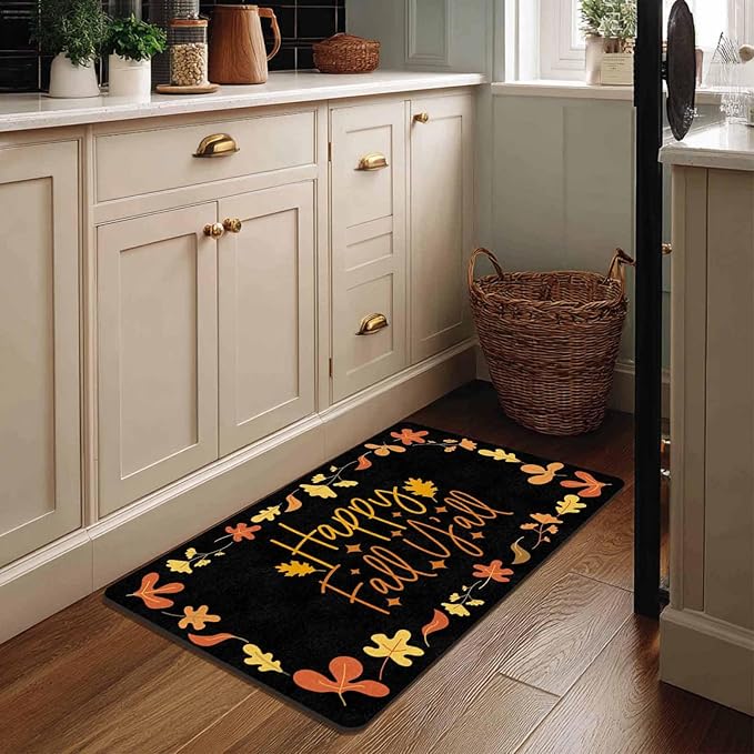 Fall Welcome Maple Leafs Decorative Door Mat, Autumn Thanksgiving Doormat for Indoor Outdoor Entrance Floor Mats,Fall Pumpkins Non Slip Harvest Vintage Decor Rubber Welcome Mats 30" x 18" Inch