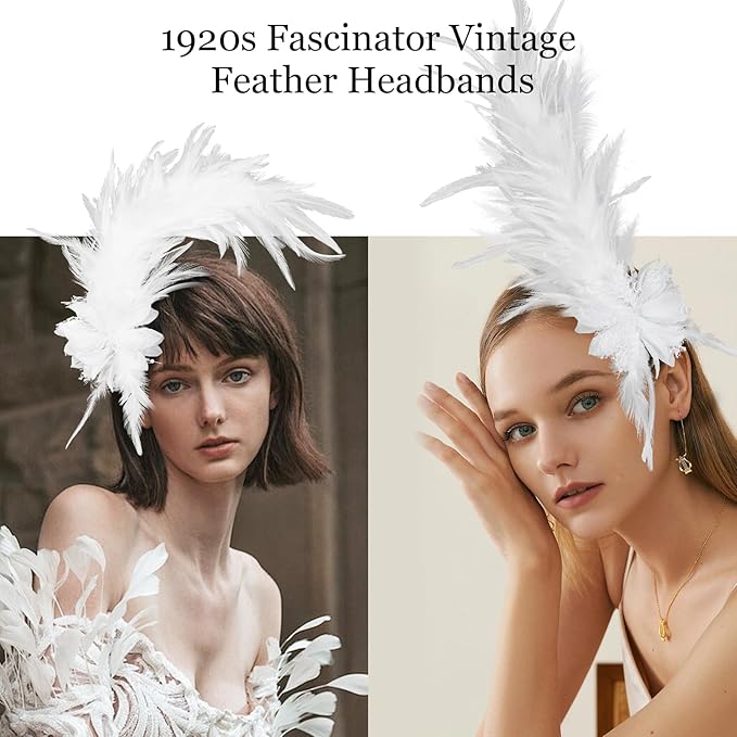 Feathers Fascinator Headband 1920s Queen Headpiece Fascinators Hats for Women Tea Party Flower Headpiece