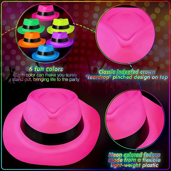 54 Pieces Neon Party Supplies Glow in The Dark Parties Supplies 18 Pcs Neon Gangster Party Hats 18 Pcs Light up Glasses with Colorful Feather Boas for Christmas 80's Raves Carnival Hora Loca Parties