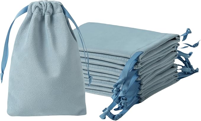12pcs Dusty Blue Velvet Drawstring Bags 4x6 inches Small Velvet Cloth Gift Bags Jewelry Pouches for Storage Wedding Party Favor Christmas