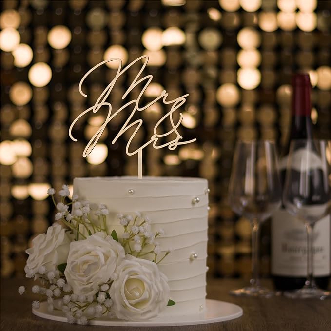 Mr & Mrs Wedding Cake Topper in Wood (Design 03)