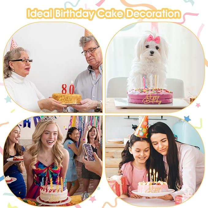 24 Pcs Happy Birthday Cupcake Toppers, Cupcake Topper Acrylic Cake Topper Sign Mini Cakes Supplies Cupcakes Decoration for Celebrating Happy Birthday Anniversary Theme Party