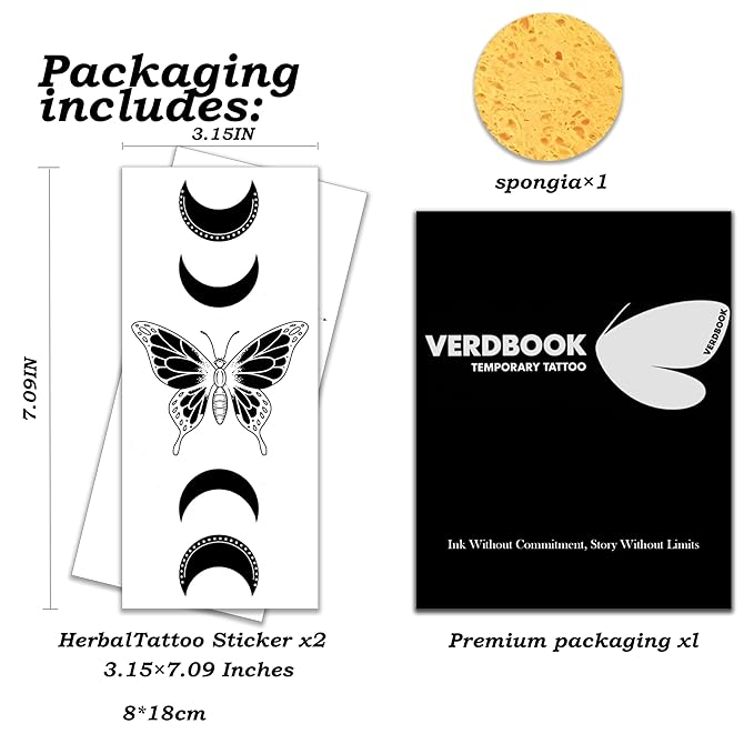 Waterproof Temporary Tattoos: 2-Sheet Tattoo Kit with Realistic Body Stickers, Semi-Permanent Tattoos for Adults Lasting 7-15 Days – Safe for Men & Women, Lunar Gleam