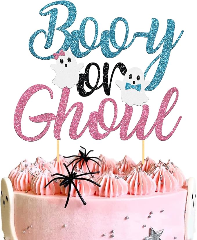 Halloween Boy or Girl Cake Topper for Baby Shower Gender Reveal Party (Pink)