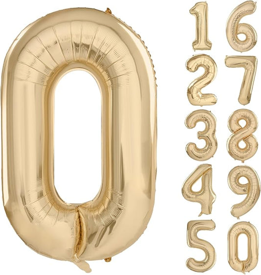 40 inch White Gold Number Balloon Giant Foil Helium Balloons Champagne Gold Number 0 Balloon for Birthday Party Decorations