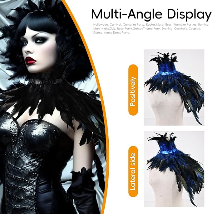 Gothic Natural Feather Shrug Feather Shawl Wrap Cape Victorian Collar for Halloween Cosplay Party Costume Accessories
