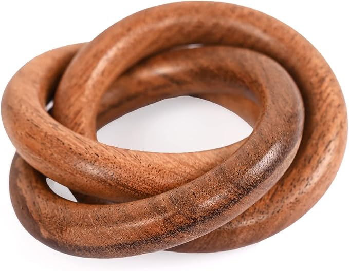 Three Ring Napkin Rings Set of 8, Decorative Handcuff Serviette Ring, Napkin Holders Bulk for Party Decoration, Dinning Table, Everyday, Family Gatherings Tabletop Décor (Brown) - CLEENTABLE