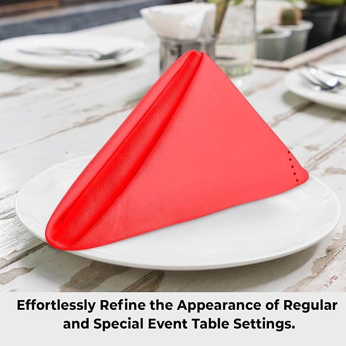 Urban Villa Cloth Napkin Set of 12 Hemstitch Solid Red 20x20 Inches Premium Soft Cotton Highly Absorbent Reusable & Washable Dinner Table Napkins for Home and Weddings