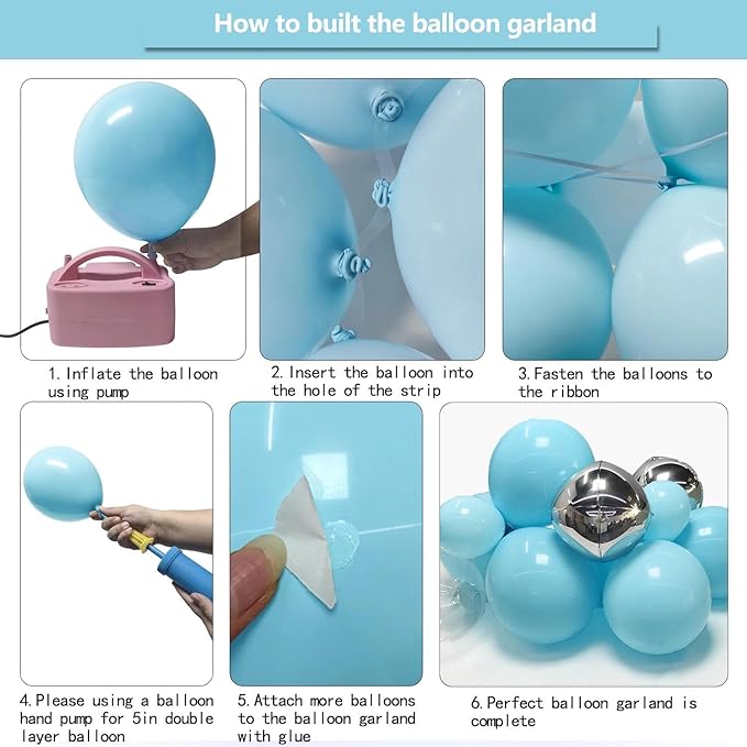 Blue Silver Balloon Arch Double Stuffed Pastel Baby Blue Metallic Balloon Garland Kit Clear Bobo Balloons for Birthday Baby Shower Bridal Shower Birthday Wedding Anniversary Party Decorations