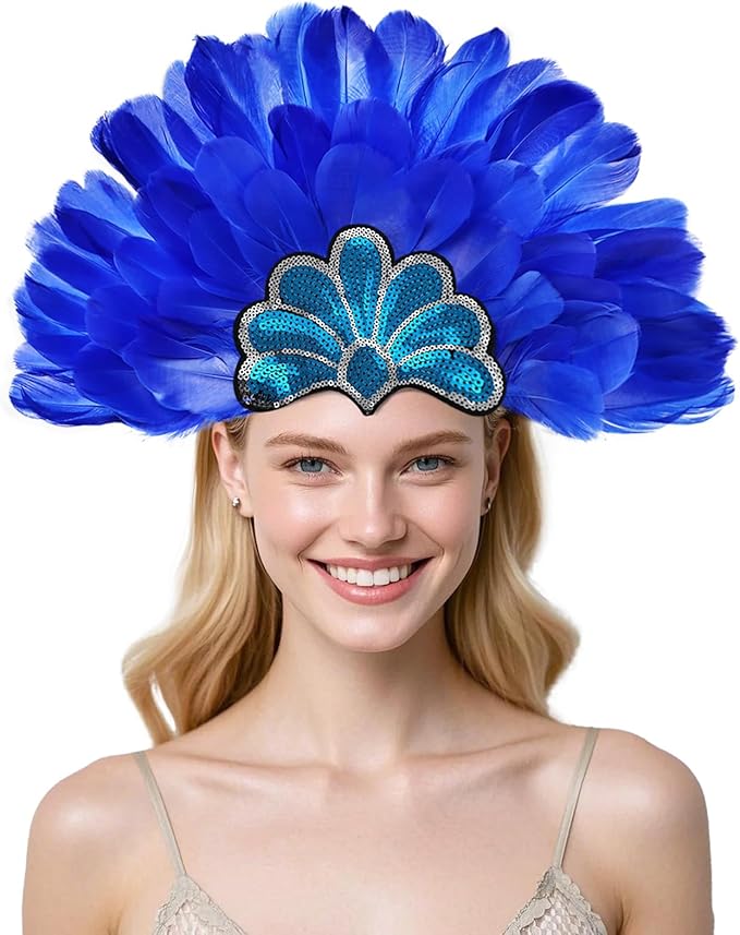 Women's Carnival Feather Headpieces Sequin Headdress for Wedding Masquerade Party Cosplay Feather Headbands