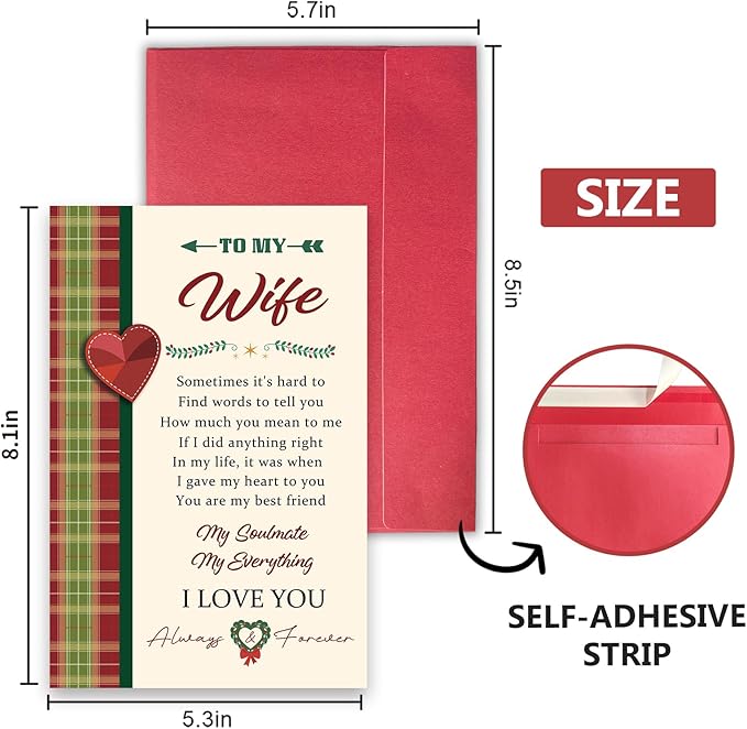 Romantic Christmas Card for Wife, Heartfelt Holiday Card Gift Ideal from Husband, Merry Christmas To My Wife