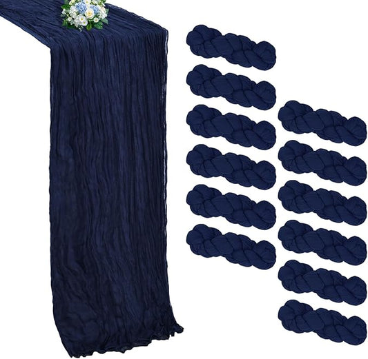 12 Pack Navy Blue Cheesecloth Table Runner 10FT Boho Cheese Cloths Gauze Fabric Table Runners 120 Inch Rustic Sheer for Wedding Birthday Party Baby Shower Centerpiece Home Decorations