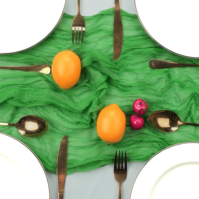 6 Pack Green Cheesecloth Table Runner 10FT Boho Gauze Fabric 35 x 120 Inch Rustic Sheer Runner for Christmas Centerpiece Wedding Decor Baby Shower Party Boho Table Decoration