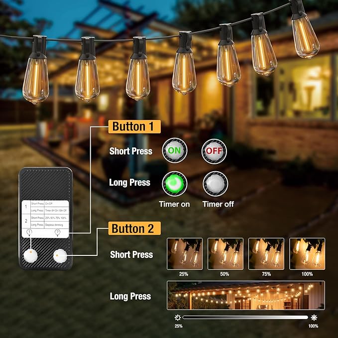 litogo 30FT LED Outdoor String Lights with Dimmer, Waterproof Patio Lights with ST38 Shatterproof Vintage Edison Bulbs, Warm White Outside Hanging Light with Timer for Yard Gazebo Party