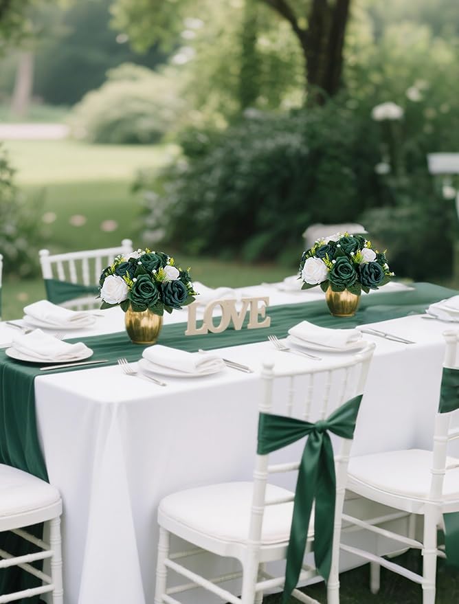 BLOSMON Green Flowers Artificial for Weddings: 10 Pcs Fake Rose Flower Balls for Table Decorations - Fake Silk Kissing Bouquet Floral Arrangement for Home Party Event Decoration