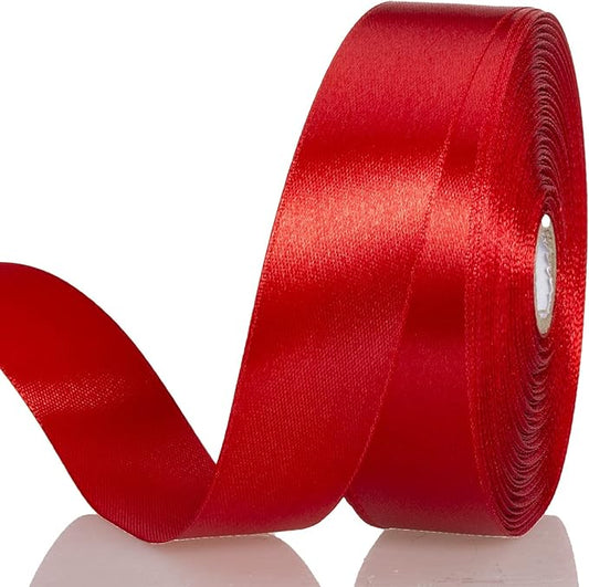 1 Inch Red Solid Satin Ribbon, 50 Yards Craft Fabric Ribbon for Gift Wrapping Floral Bouquets Wedding Party Decoration