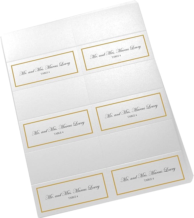 Single Line Border Printable Place Cards, Gold (Choose Color), Set of 60 (10 Sheets), Laser & Inkjet Printers - Wedding, Party, Dinner, and Special Events - Made in the USA