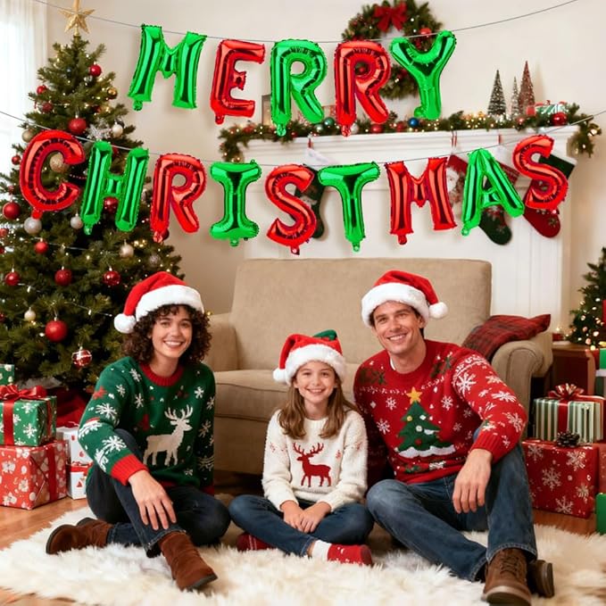 16 Inch Merry Christmas Balloons 14 PCS Red and Green Balloons Banner Xmas Letter Aluminum Mylar Foil Balloon Decorations Backdrop for Holiday Hanging Party Favors Supplies Theme Indoor Outdoor
