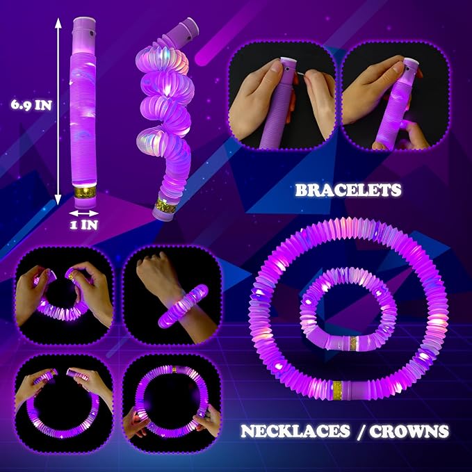 24 PCS Purple Glow Party Favors Supplies Toys for Kids,Light Up Glow Sticks Necklaces Bracelets Accessories for Toddlers,Glow Christmas Birthday Camping Wedding Party Decorations for Boys Girls