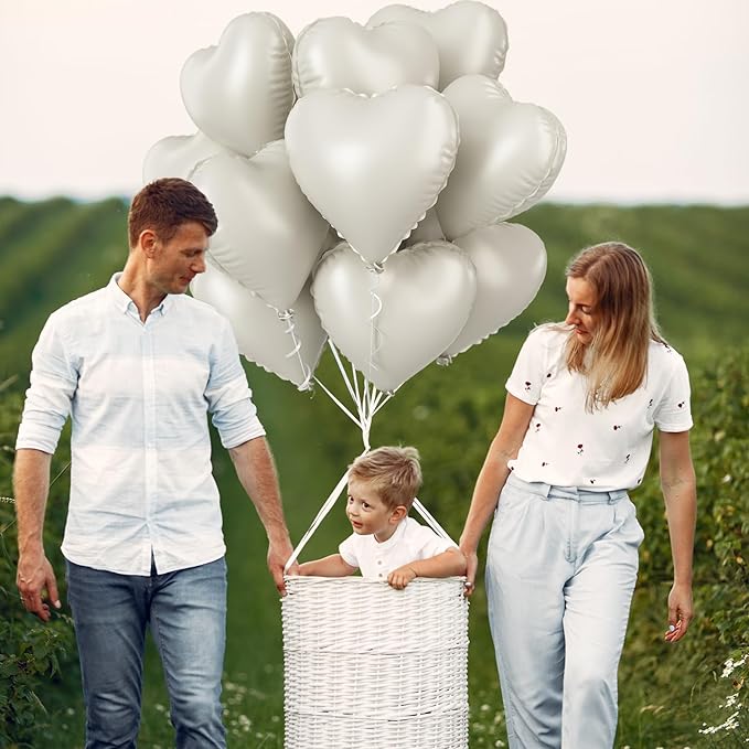 Cream Heart Balloons, 18 Inch Cream Heart Foil Balloons, 12Pcs Boho Beige Heart Shape Foil Balloon, Cream White Helium Foil Balloon Party Decoration for Boho Wedding Girls Women Birthday Baby Shower