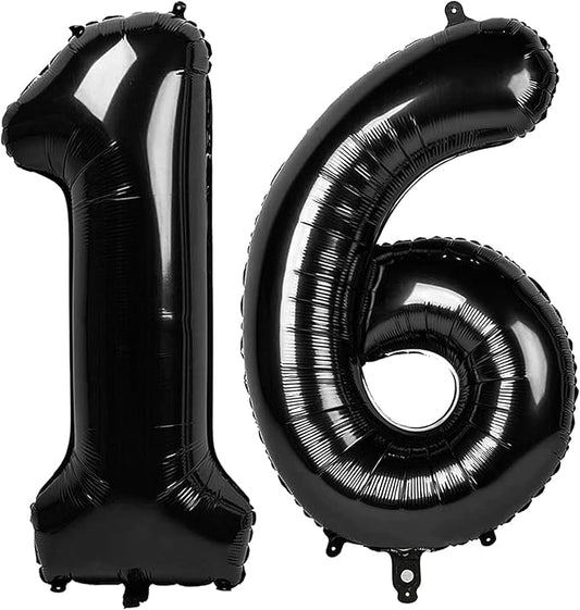 40 Inch Black Mylar Foil Number 16 Birthday Balloon, 16 Boy Girl Party Decorations Supplies, Big Helium Balloons Numbers for 16 61 Men Women Anniversary