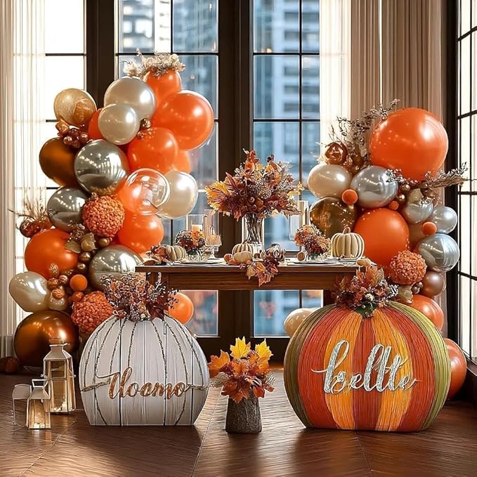 Orange Silver Balloon Double Stuffed Burnt Orange Metallic Silver Balloons Different Sizes Latex Balloons Garland for Fall Thanksgiving Birthday Baby Shower Halloween Anniversary Party Decorations