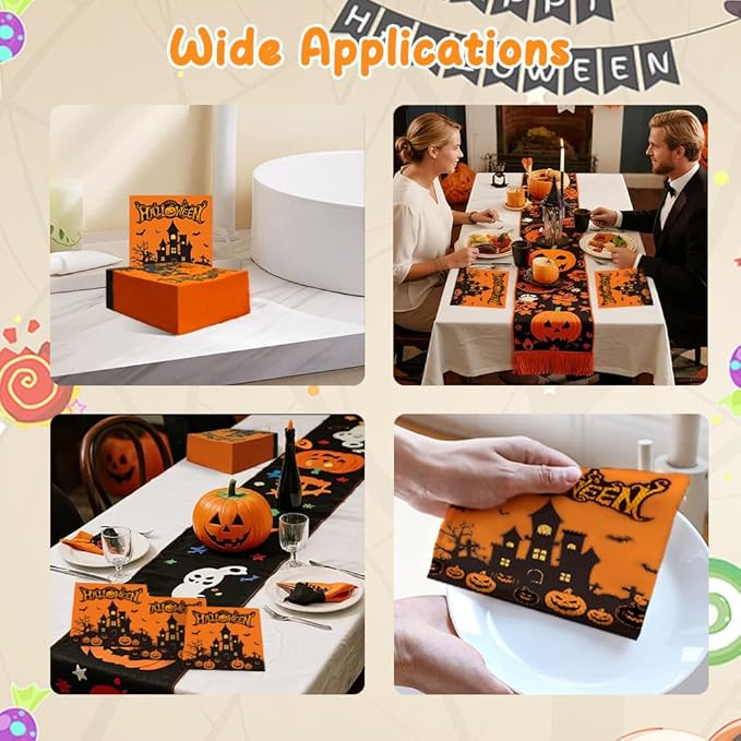 Halloween Napkins Disposable 100 Pcs Halloween Paper Napkins Decorative Haloween Bat Castle Cocktail Napkins Haloween Napkin Halloweens Dinner Napkin Guest Hand Towels for Halloweens Party Supplies