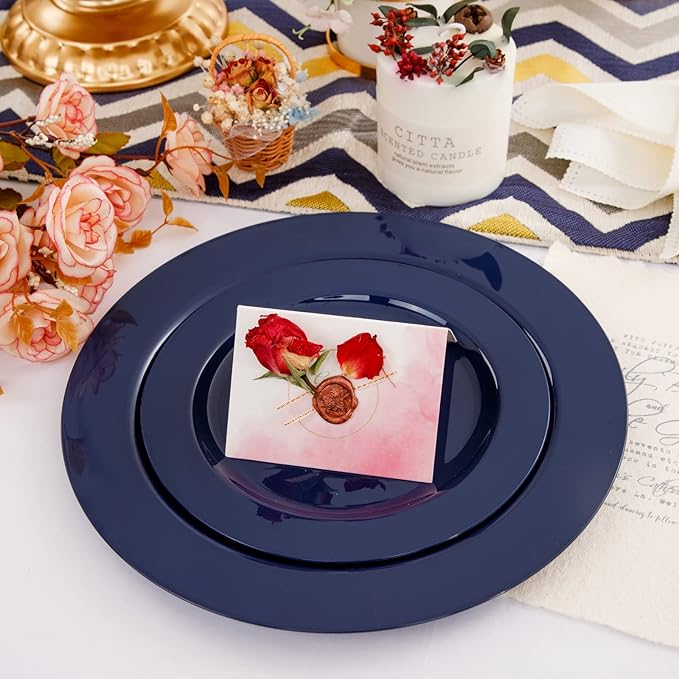 FLOWERCAT 60PCS Blue Plastic Plates - Heavy Duty Blue Plates Disposable (10.25" & 7.5") - serve for 30guest Birthday Party/Wedding/Presidents' Day/Memorial Day/Hanukkah