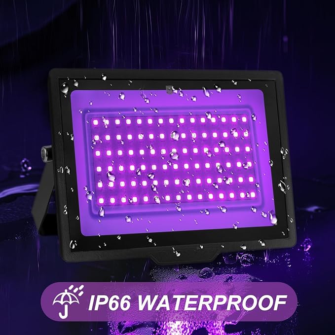 2 Pack 60W LED Black Light IP66 Waterproof,Blacklight with Plug+Switch, Flood Light for Glow Party,Halloween Decoration, Body Paint, Fluorescent Poster, Stage Lighting,Neon Glow,5.25Ft Cord