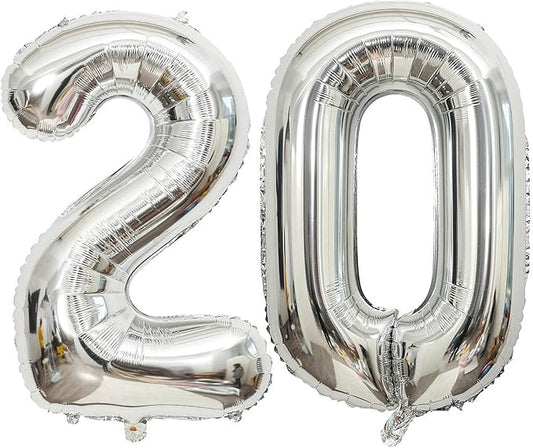 40 Inch Silver 20 Number Balloons Giant 20 Balloons Silver Birthday 20 Balloons 20th Birthday Anniversary Party Decorations Supplies