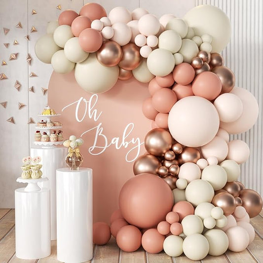 Pink and Gold Balloons Garland Arch Kit, 166Pcs Dusty Pastel Pink White Sand Rose Gold Metallic Balloon for Wedding Bridal Shower Princess Party Girl Birthday Baby Shower Decoration