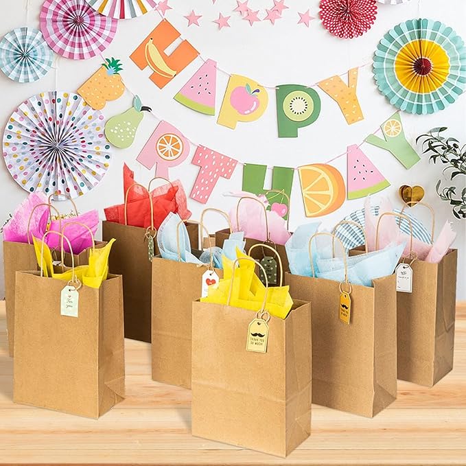 JET PAPER BAGS 750 Pack 5x3x8.25 Inch Small Paper Gift Bags with Handles Bulk, Brown Kraft Paper Bags for Grocery Shopping Retail Bags, Birthday Party Favors Wedding Bags