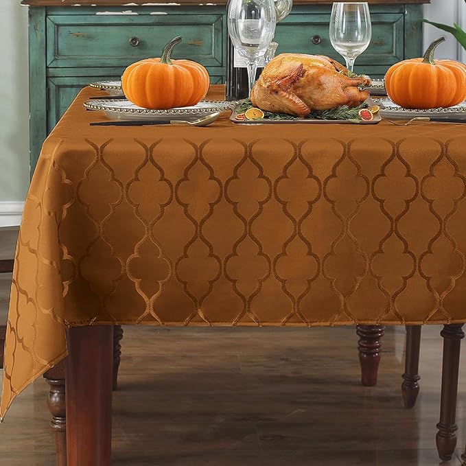 SASTYBALE Jacquard Thanksgiving Tablecloth Polyester Table Cloth Spill Proof Dust-Proof Wrinkle Resistant Table Cover for Fall, Autumn, Harvest Decor (Rectangle/Oblong, 60" x 84" (6-8 Seats), Brown)