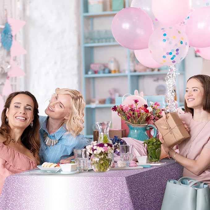 1 Pack Ombre Purple Plastic Tablecloth for Parties, Gradient Pastel Purple Disposable Tablecloths for Rectangle Tables, Sprinkle Table Cover for Wedding Birthday Anniversary Party, 54 x 108Inch