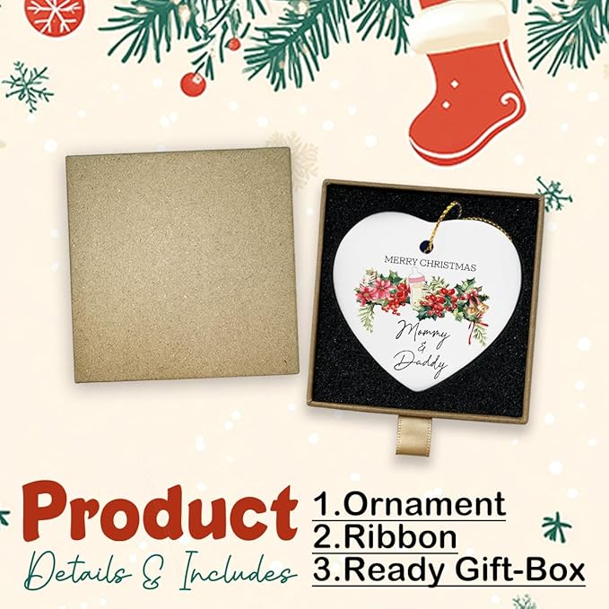 Christmas Baby Pregnancy Announcement Ornament New Parents Gifts for Couple Him Her New Mom Dad to Be Babys First Christmas Heart Ceramic Xmas Tree Ornament Decorations Boy Girl