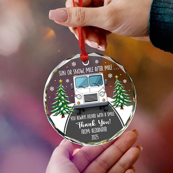 Custom Name Mail Carrier Christmas Glass Ornaments, Personalized Thank You Postal Workers Ornament Xmas 2025, Mail Truck Christmas Tree Decoration Gifts for Mailman Postal Carriers, Postman Keepsake
